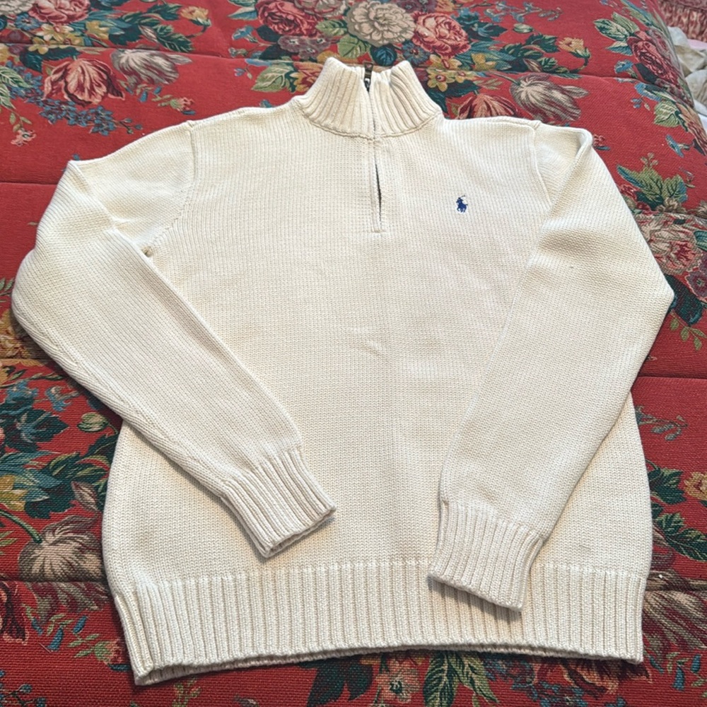 Youth XL Ralph Lauren Cream 1/4 Zipper Sweater